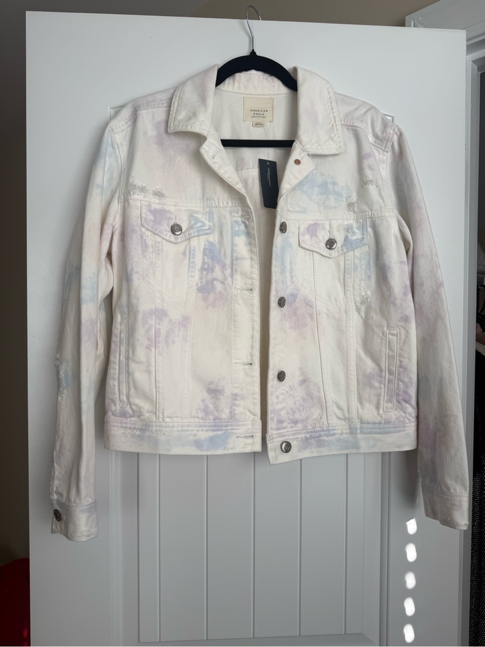 American Eagle White Pastel Tie-Dye Denim Jacket